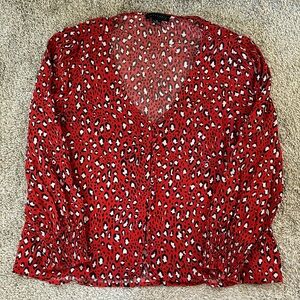 Sanctuary red animal print blouse, size medium. Button up